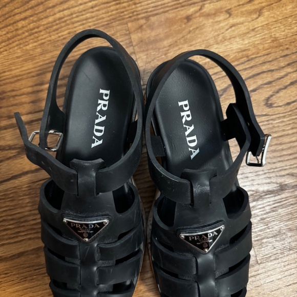 Prada Prada Black Rubber Monolith Platform Cork Sandals - Picture 6 of 12